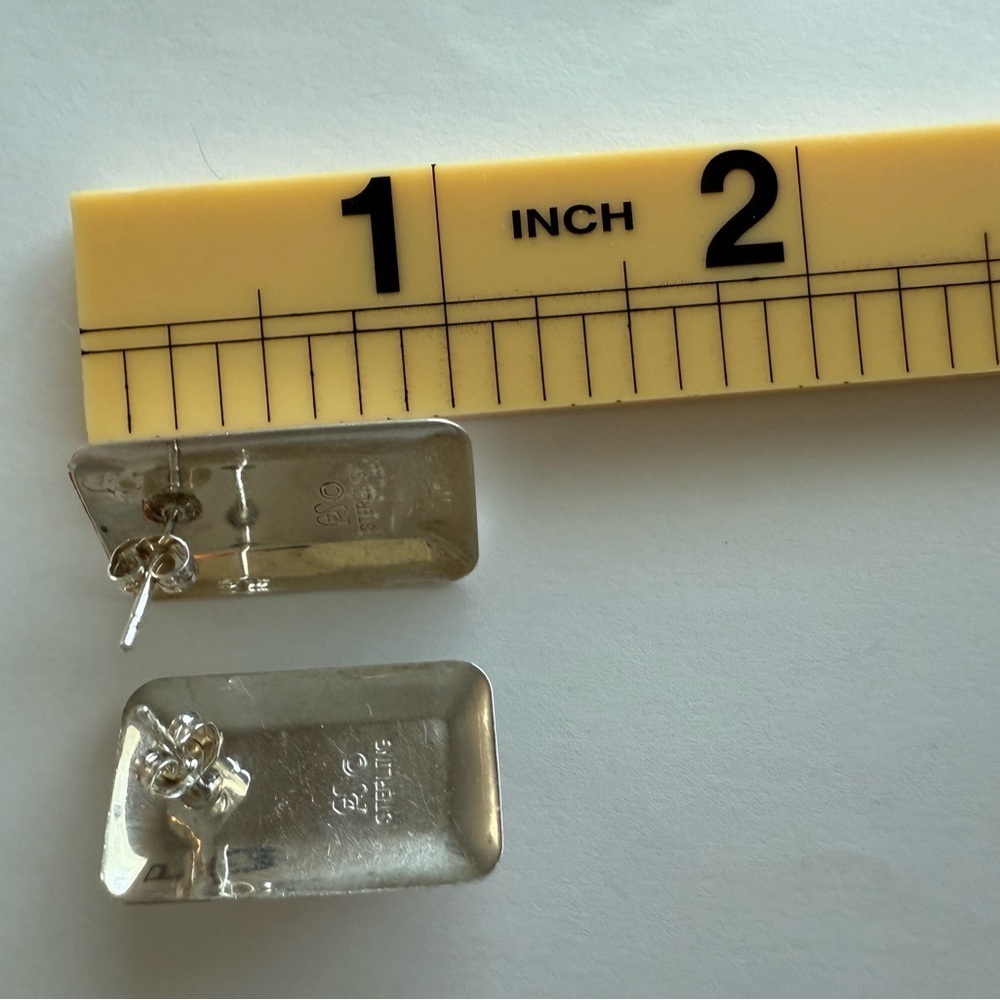 Vintage Sterling Silver Pink Coral Rectangular Stud Earrings – PS Hallmark - Picture 8 of 8
